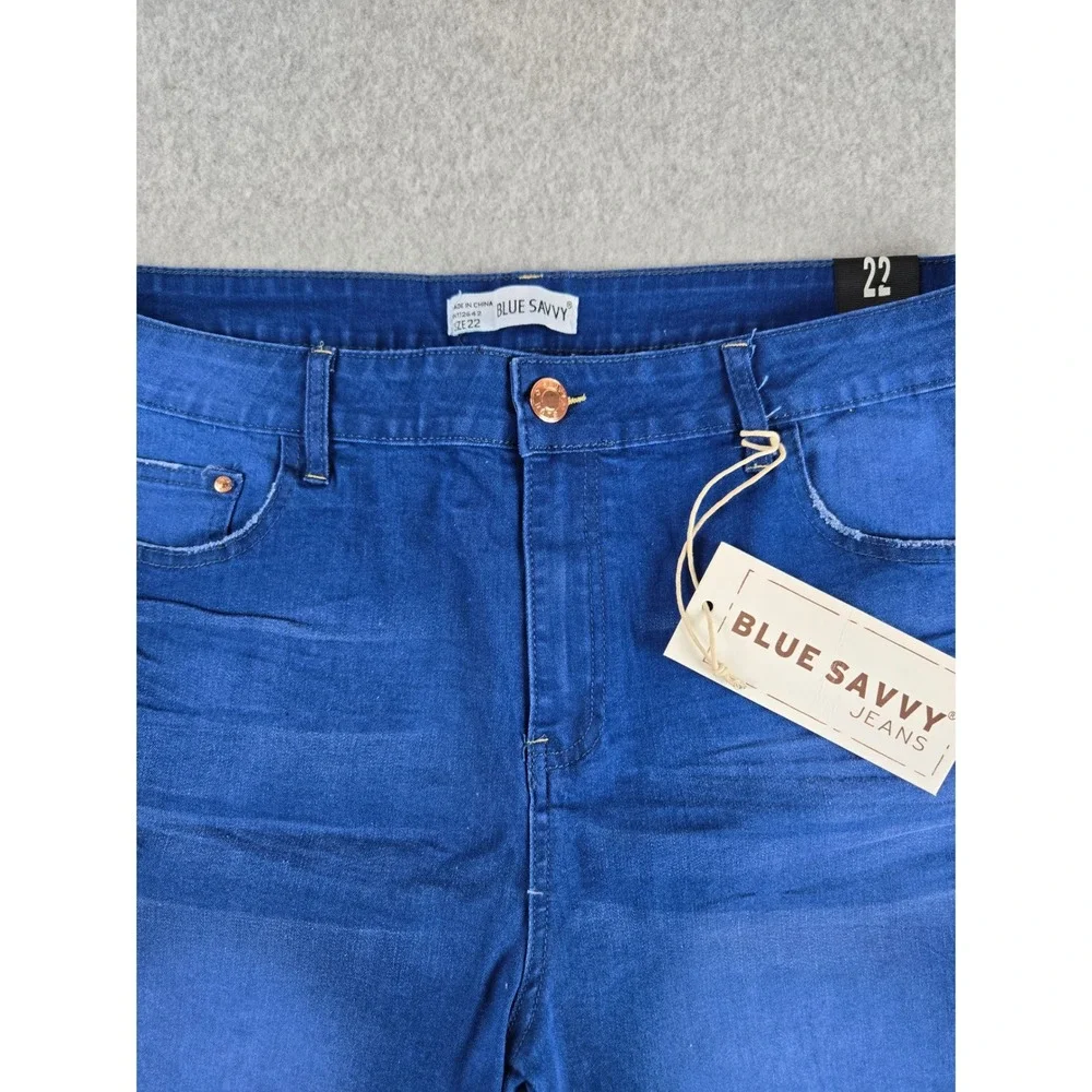 Blue Savvy Womens Plus Size 22 Mid Rise Cuffed Denim Shorts Medium Wash Blue